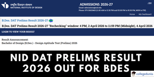 NID DAT Prelims Result 2026 Out for BDes @admissions.nid.edu; Rechecking Window Open Till April 4